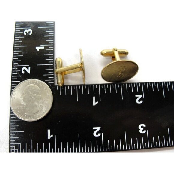 "R" Initial Vintage 12K Gold Filled Cufflinks Vintage Brushed Finish - Picture 9 of 16